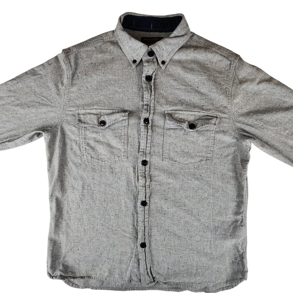 Banana Republic Mens M Grey Speckled Nep Organic Cotton Flannel Untucked Shirt